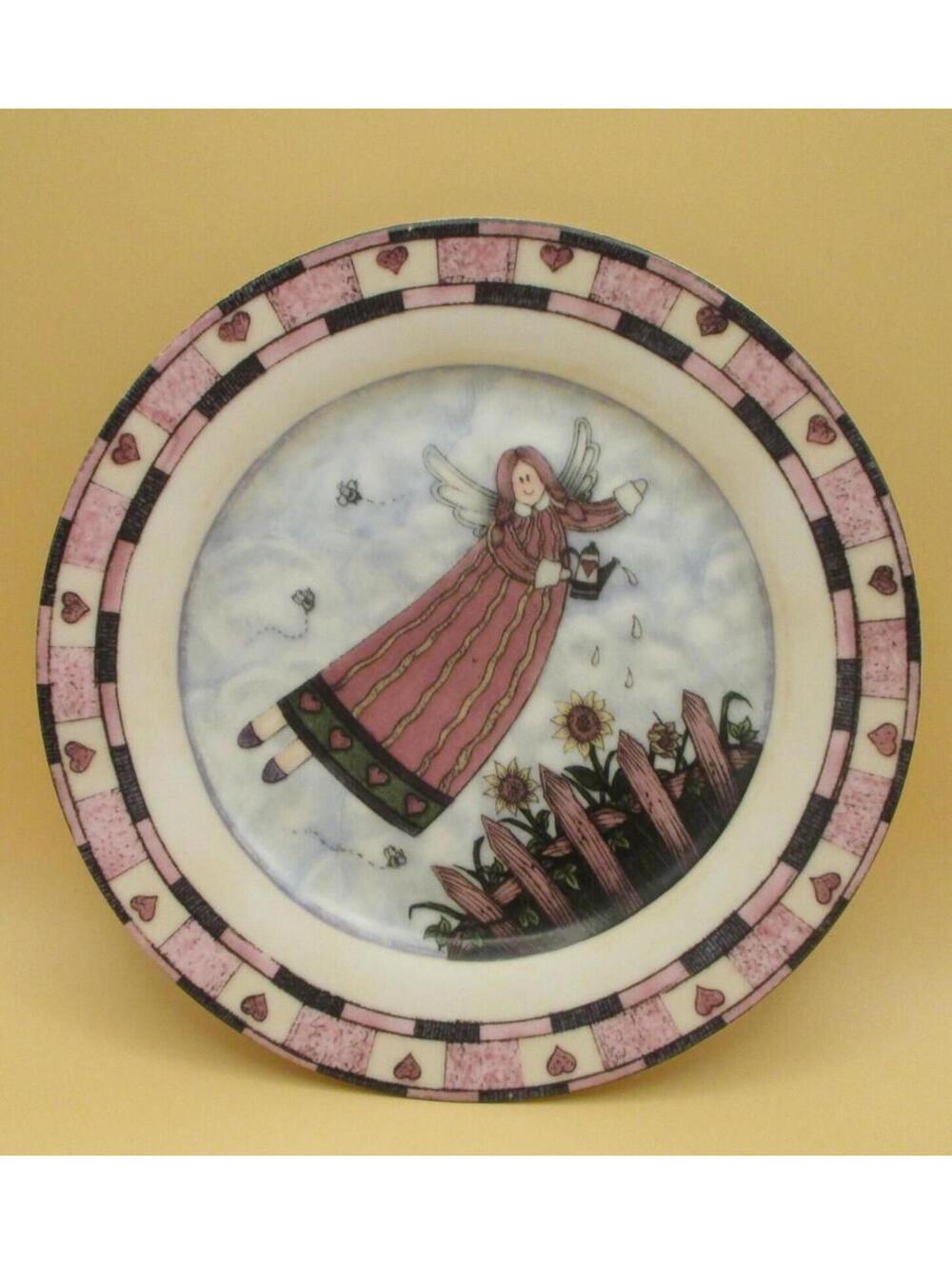 Decorative Ceramic Plate with Angel and Sunflower Design 8 in Round